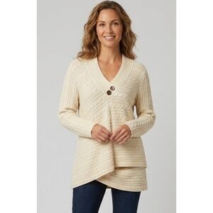 Venus Cable Knit Layered Hem Sweater Cream Size XL